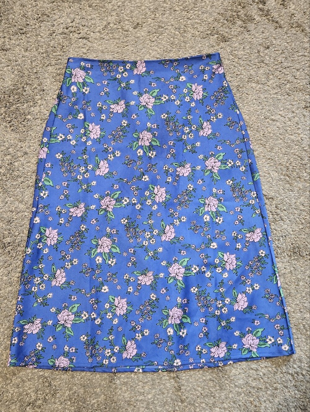 J. Crew Blue Midi Pencil Skirt with Pink Floral Print - Picture 1 of 4